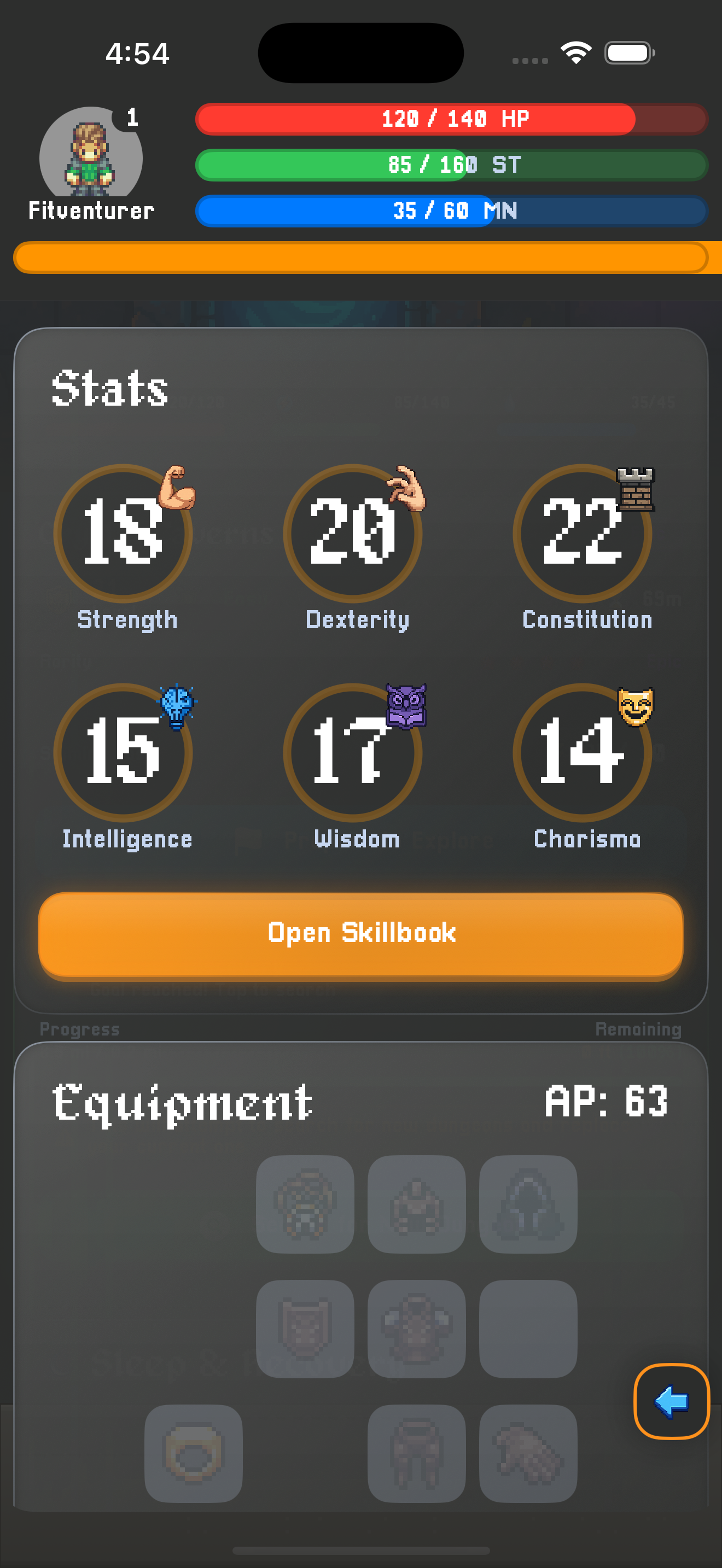 Fitscape Character Screen