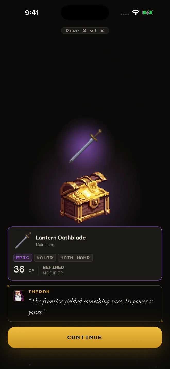 Uncropped Fitscape reward reveal showing newly discovered fantasy equipment